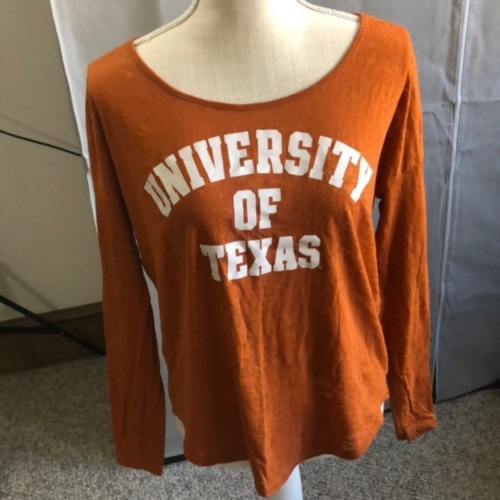 Pink University of Texas long sleeve sheer top